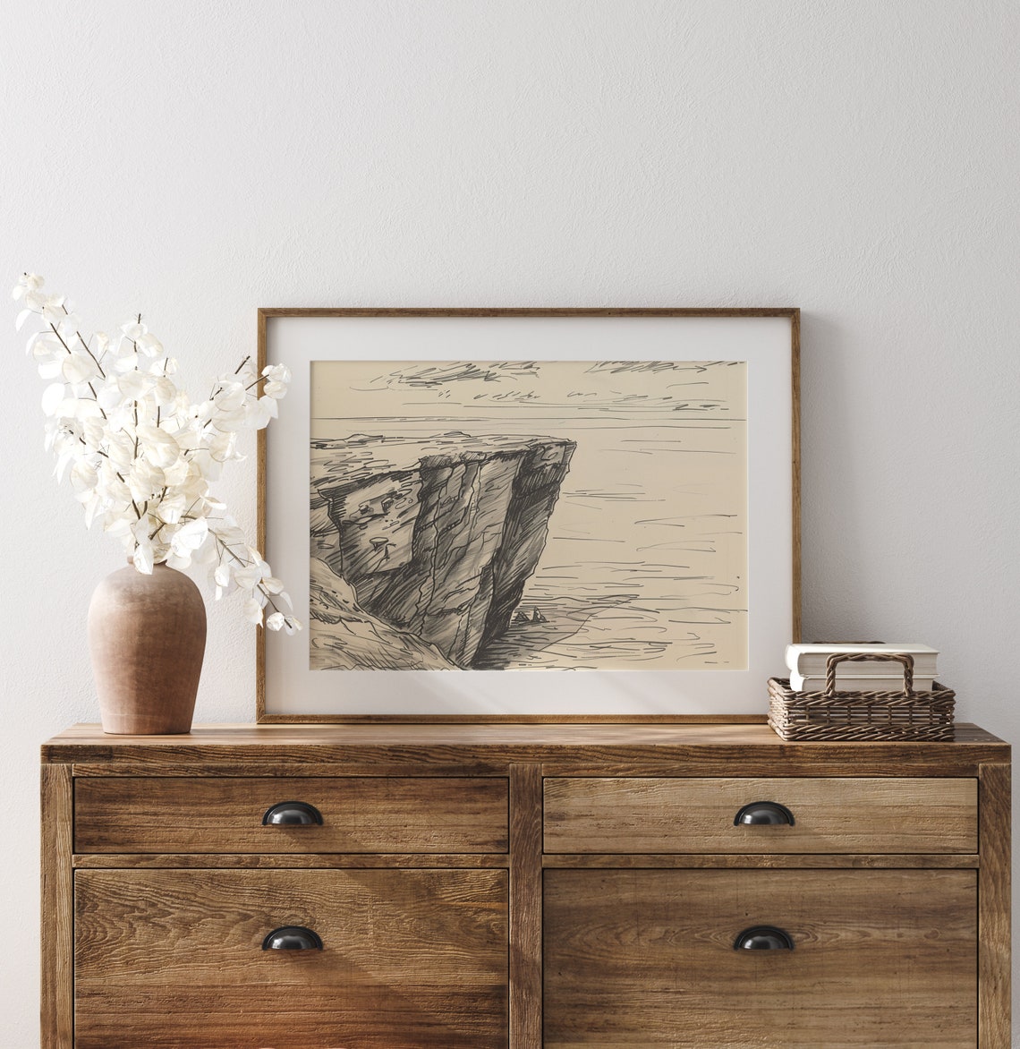 Sea Cliff Headland Pencil Sketch Dramatic Coastal Drawing Poster - Image 3