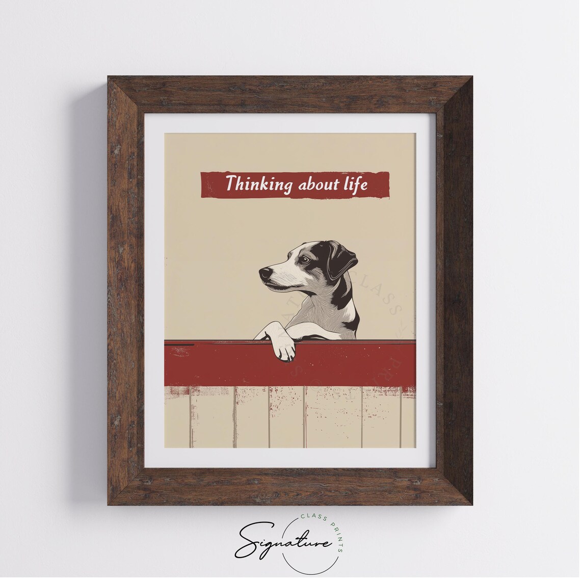 Funny Thinking About Life Dog Leaning On Fence Vintage Dog Poster - Image 4