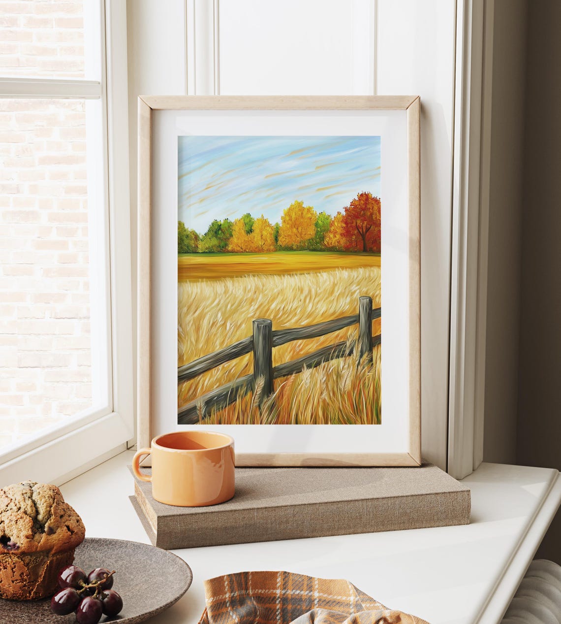 Rustic Rail Fence Bordering Golden Field of Fall Colors Poster - Image 6