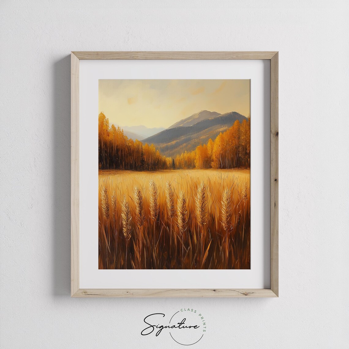Golden Wheat Stalks Swaying Before Distant Mountains in Autumn Wall Art - Image 3
