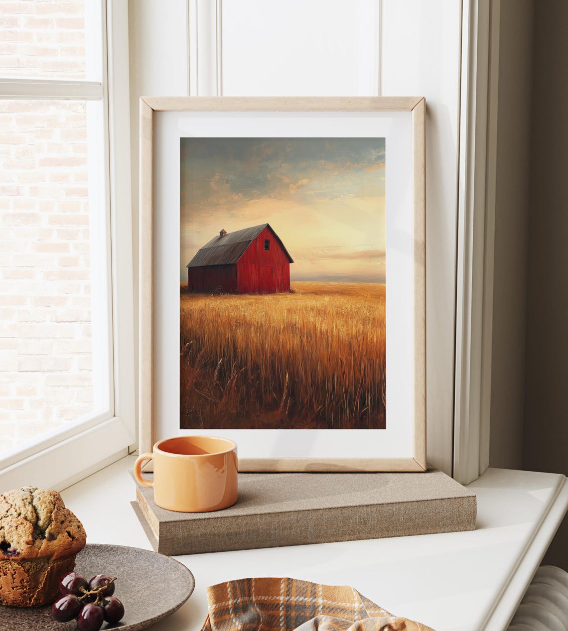 Red Barn Sunset Wheat Field Pastel Sky Evening Farm Art Poster - Image 6