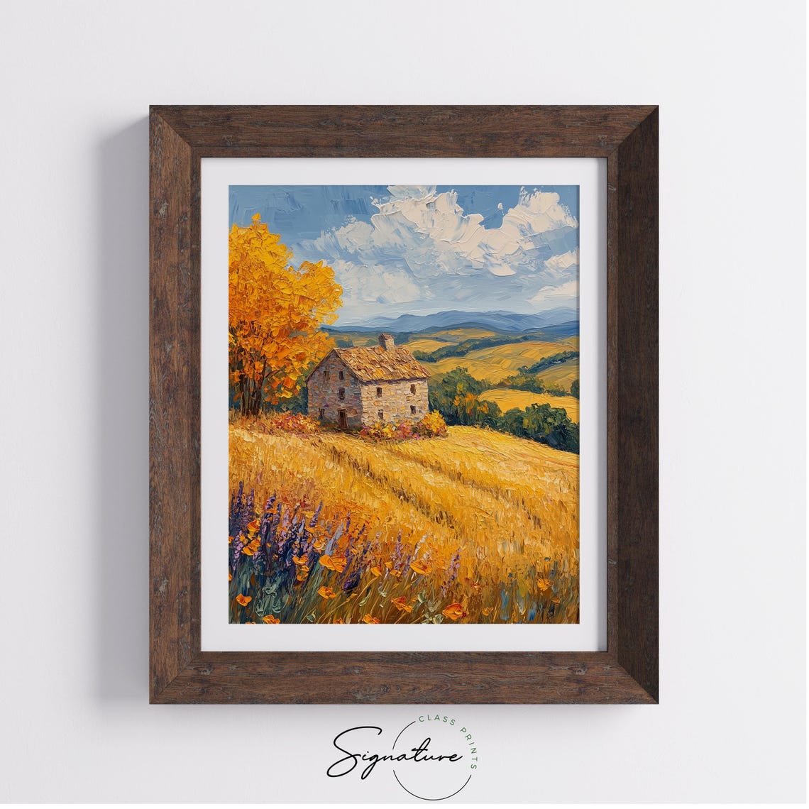 Old Stone Farmhouse In Golden Fields Wildflower Foreground Poster - Image 4