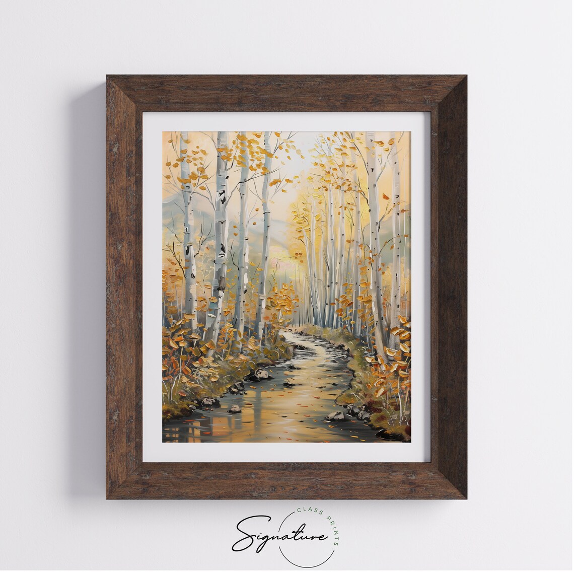 Golden Aspen Grove with Flowing Creek in Autumn Forest Poster - Image 4