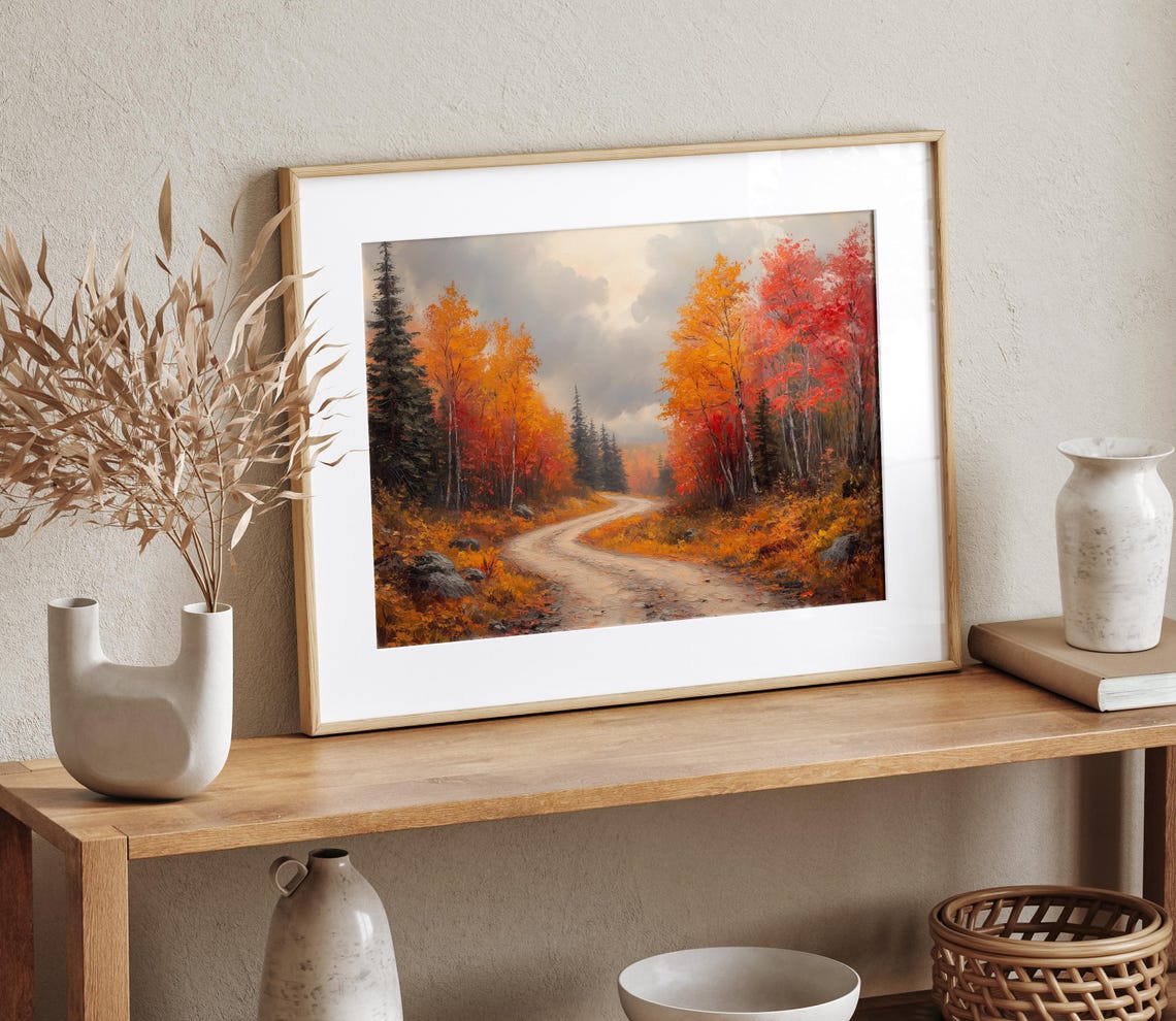 Winding Dirt Road Autumn Forest Fall Foliage Landscape Wall Art - Image 4
