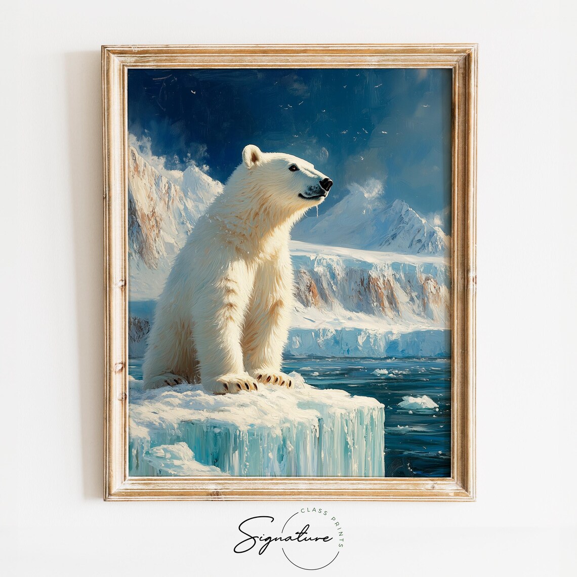 Young Polar Bear Cub On Icy Ridge Arctic Wildlife Painting Poster