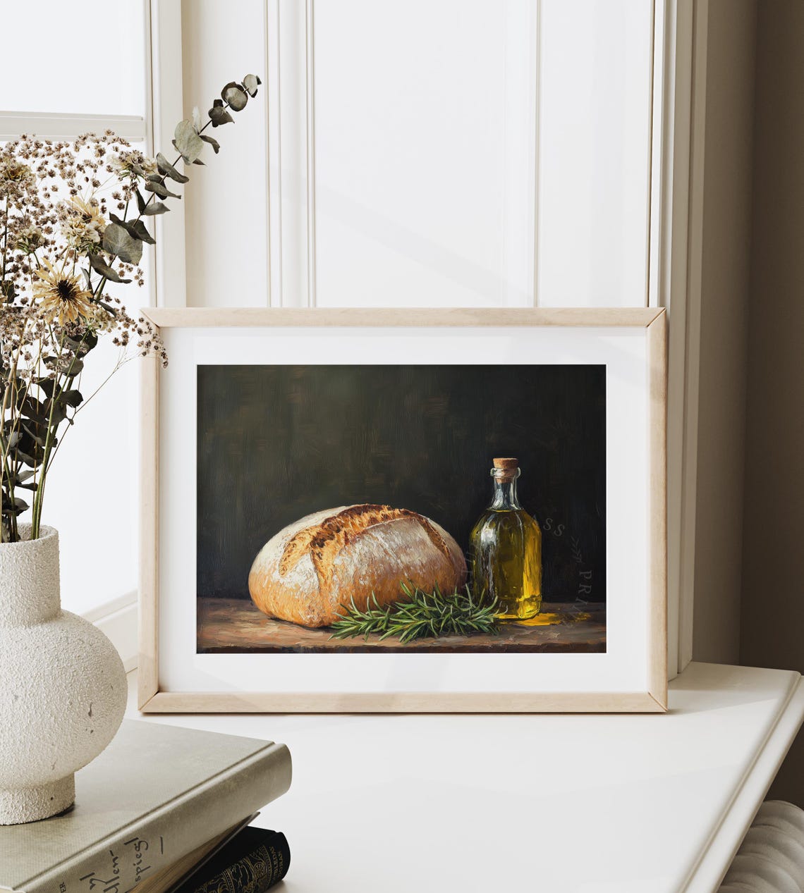 Rustic Bread Loaf with Olive Oil and Rosemary Still Life Poster - Image 6