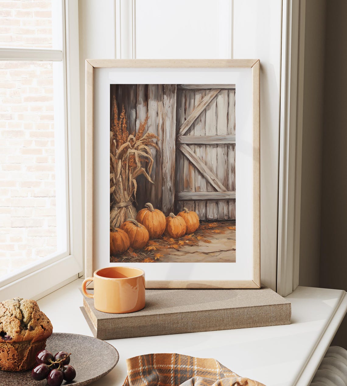 Rustic Barn Door Pumpkins Cornstalks Fall Harvest Scene Poster - Image 6