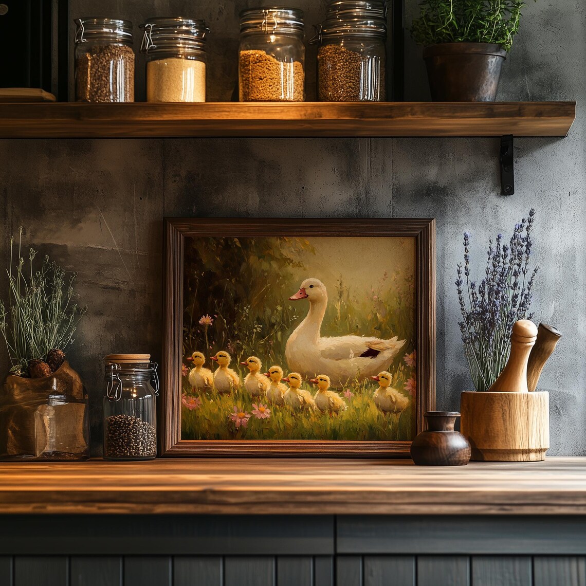 Mother Duck With Ducklings Art Print, Rustic Farmhouse - Image 2