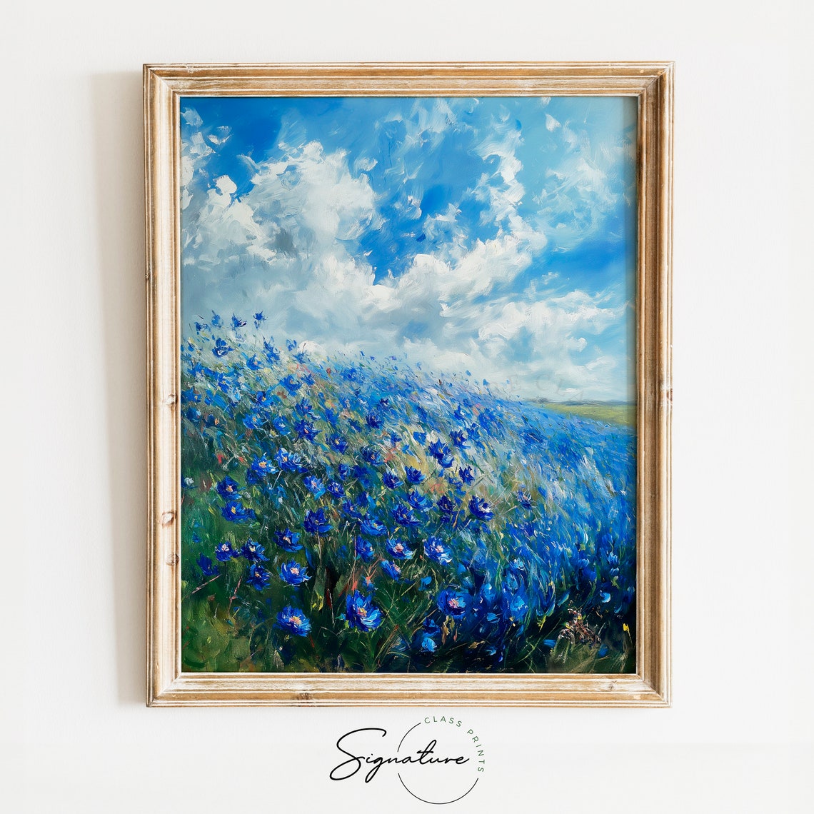 Blue Flax Field Under Dramatic Cloudy Wildflower Wind Sky Poster