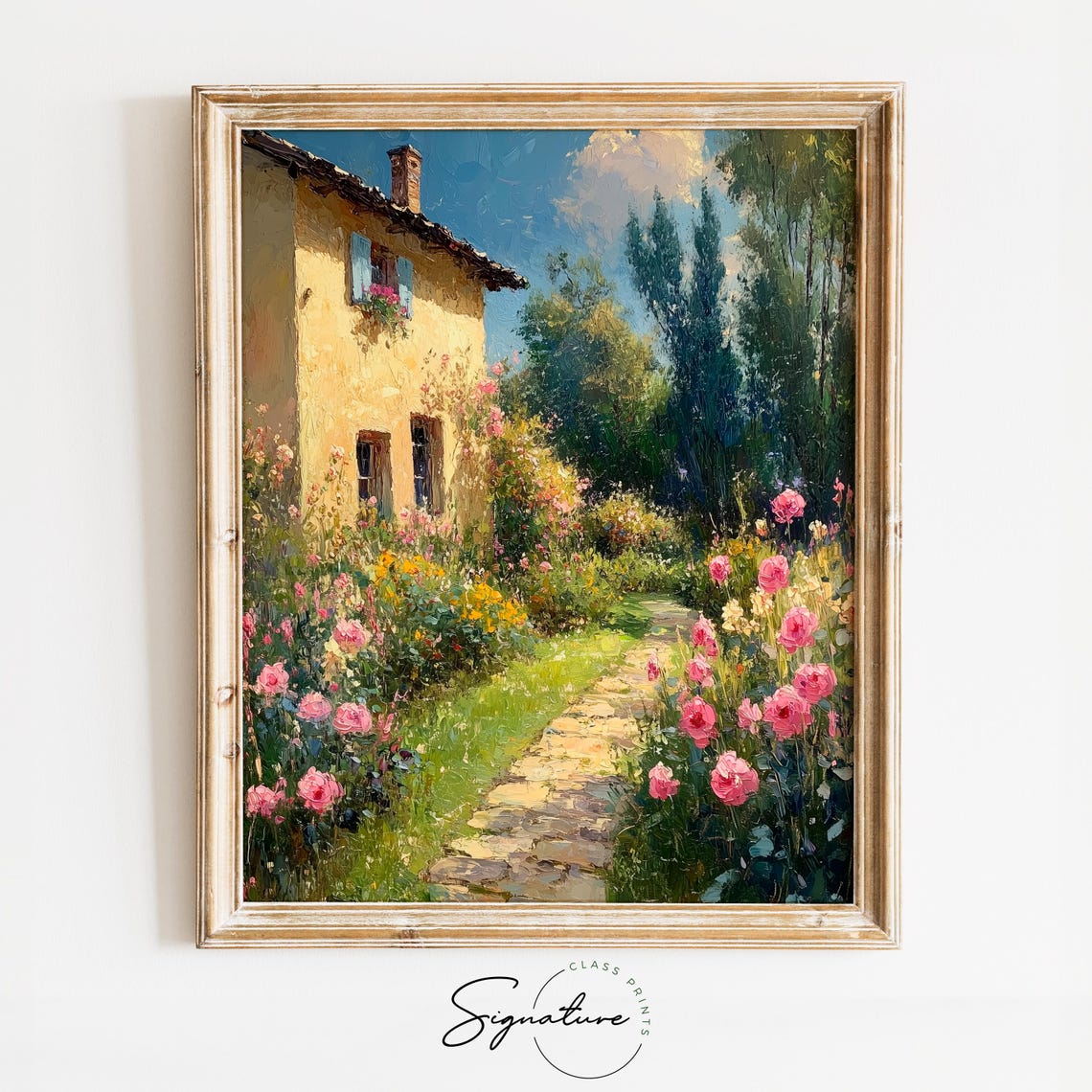 Stone Cottage Rose Garden Winding Country Path Spring Poster