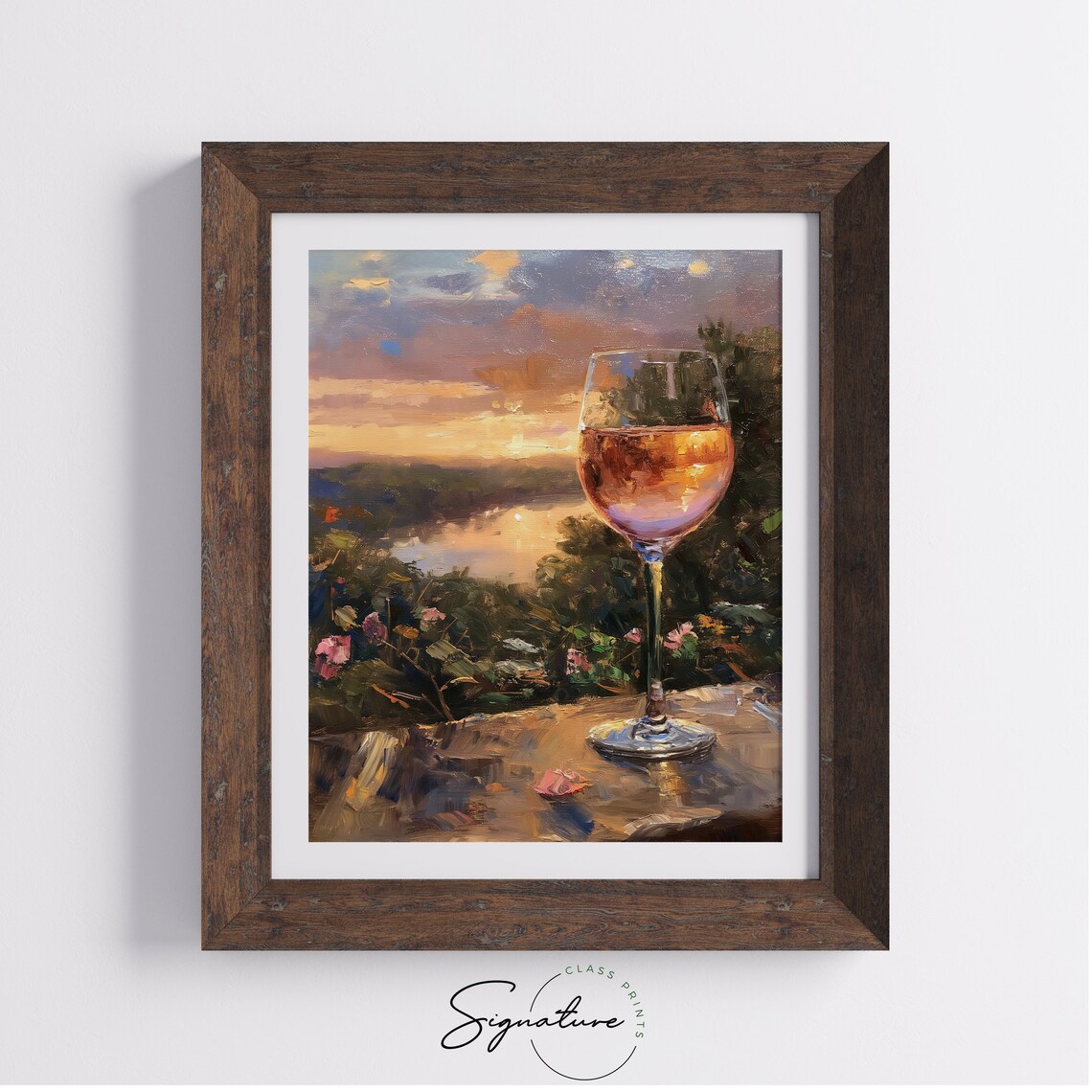 Rose Wine Sunset River View Roses Stone Ledge Romantic Evening Oil Poster - Image 4