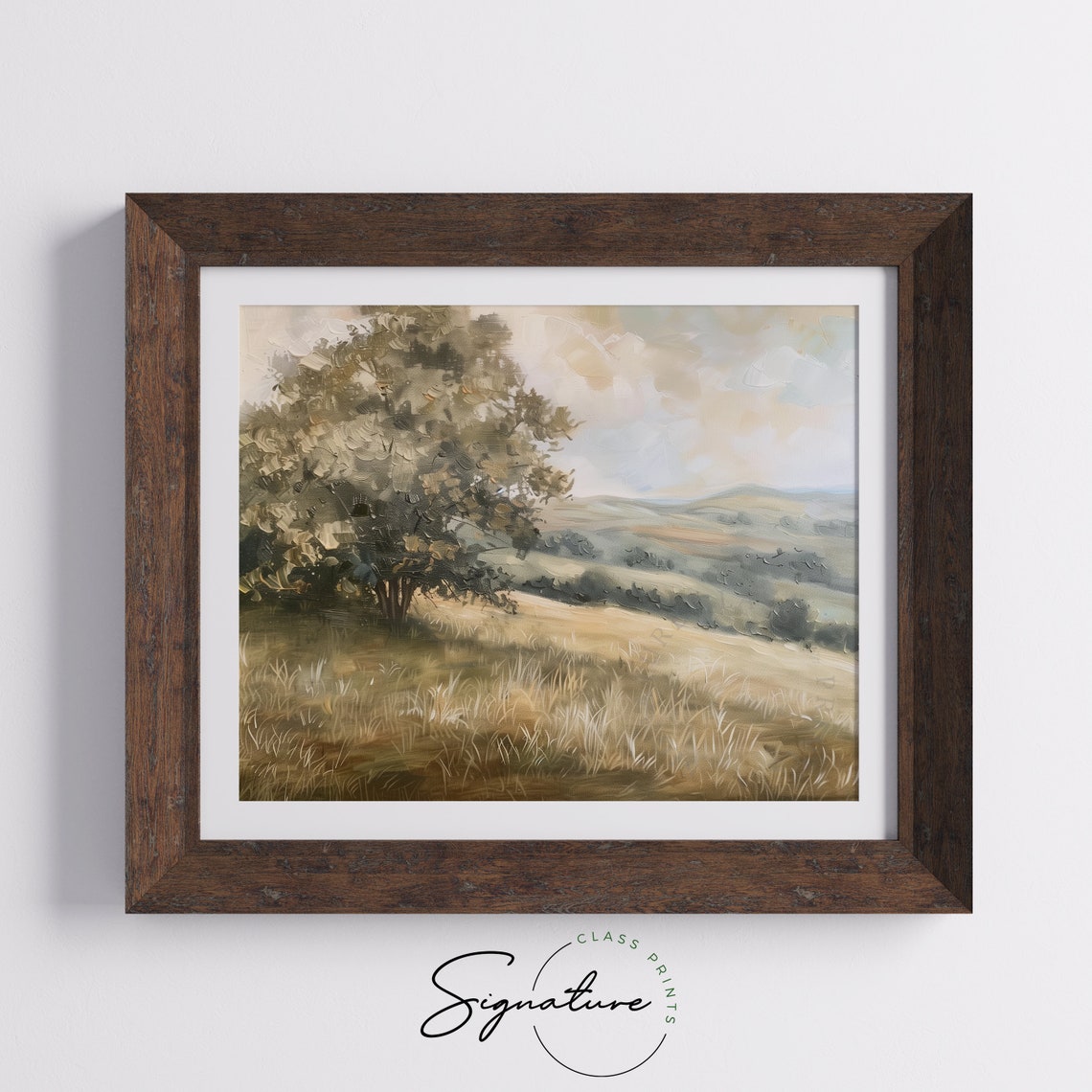 Pastoral Meadow Tree Hill Rolling Fields Soft Sky Peaceful Farm Poster - Image 5