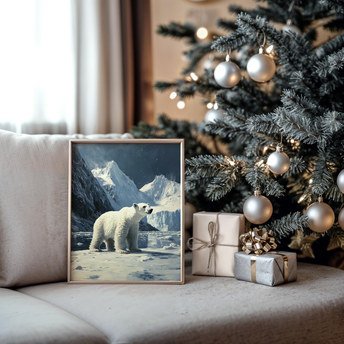 Polar Bear Arctic Ice Snowy Mountain Winter Wildlife Oil Painting Poster - Image 5