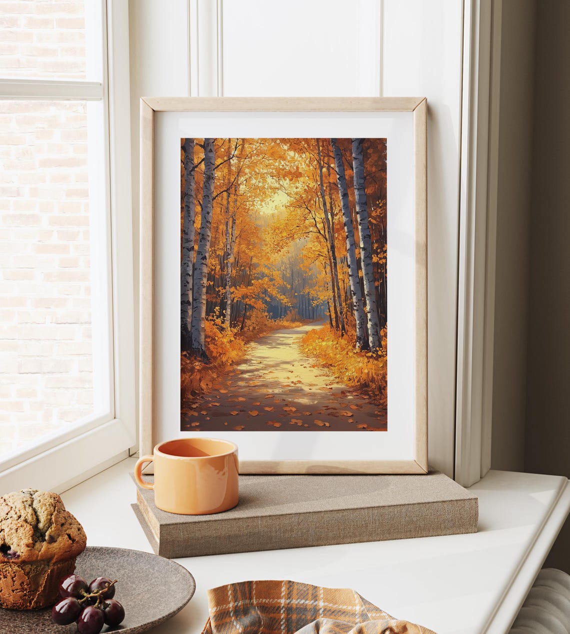 Autumn Birch Forest Path White Trunks Golden Canopy Sunlight Poster - Image 6