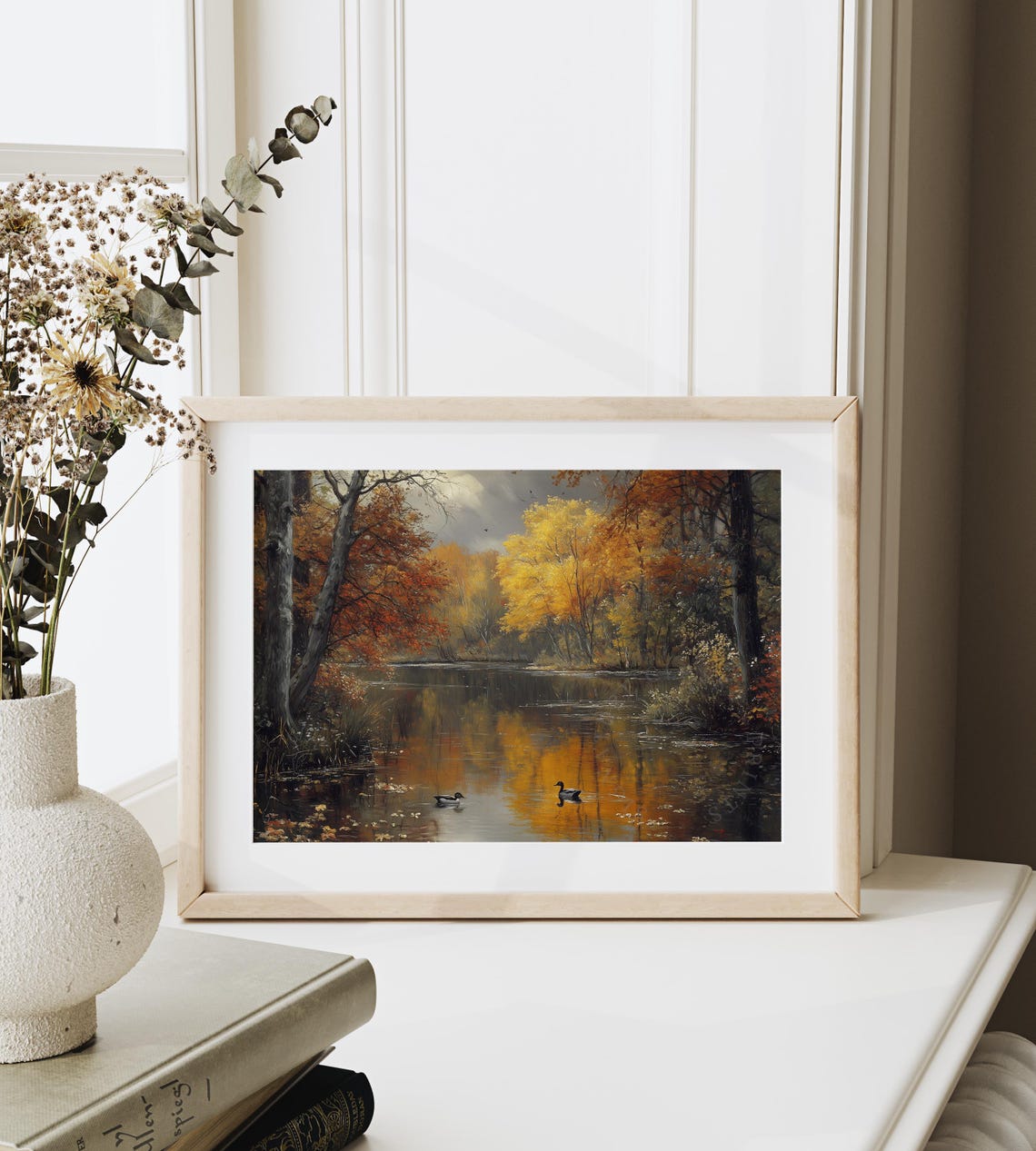 Two Ducks on an Autumn Lake Amid Flaming Red and Gold Trees Poster - Image 6