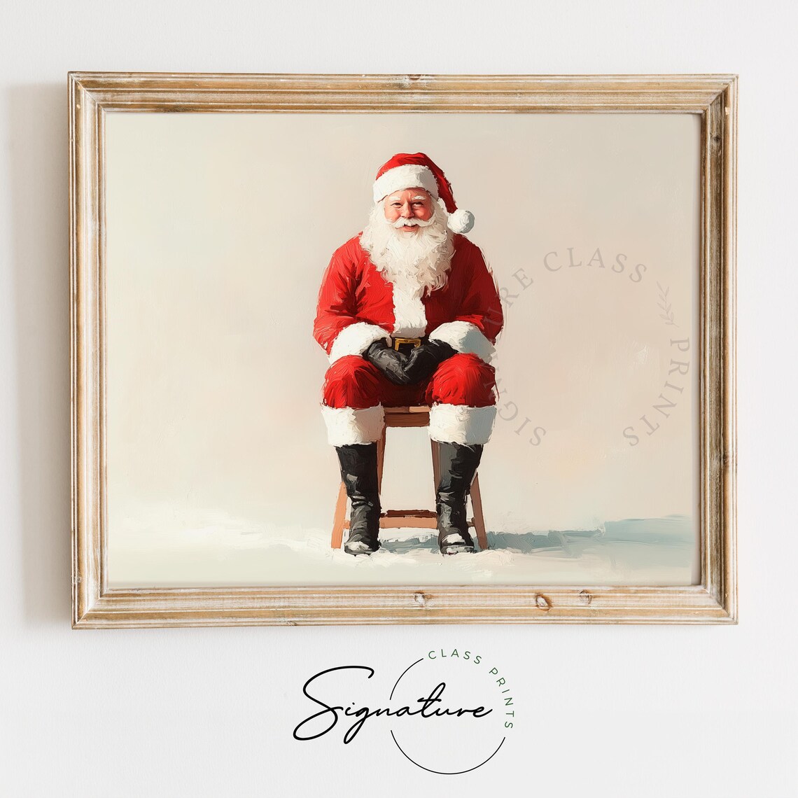 Vintage Christmas Portrait Santa Claus Seated On Chair Festive Holiday Wall Art Cozy Winter Decor Charming Christmas Painting 2246