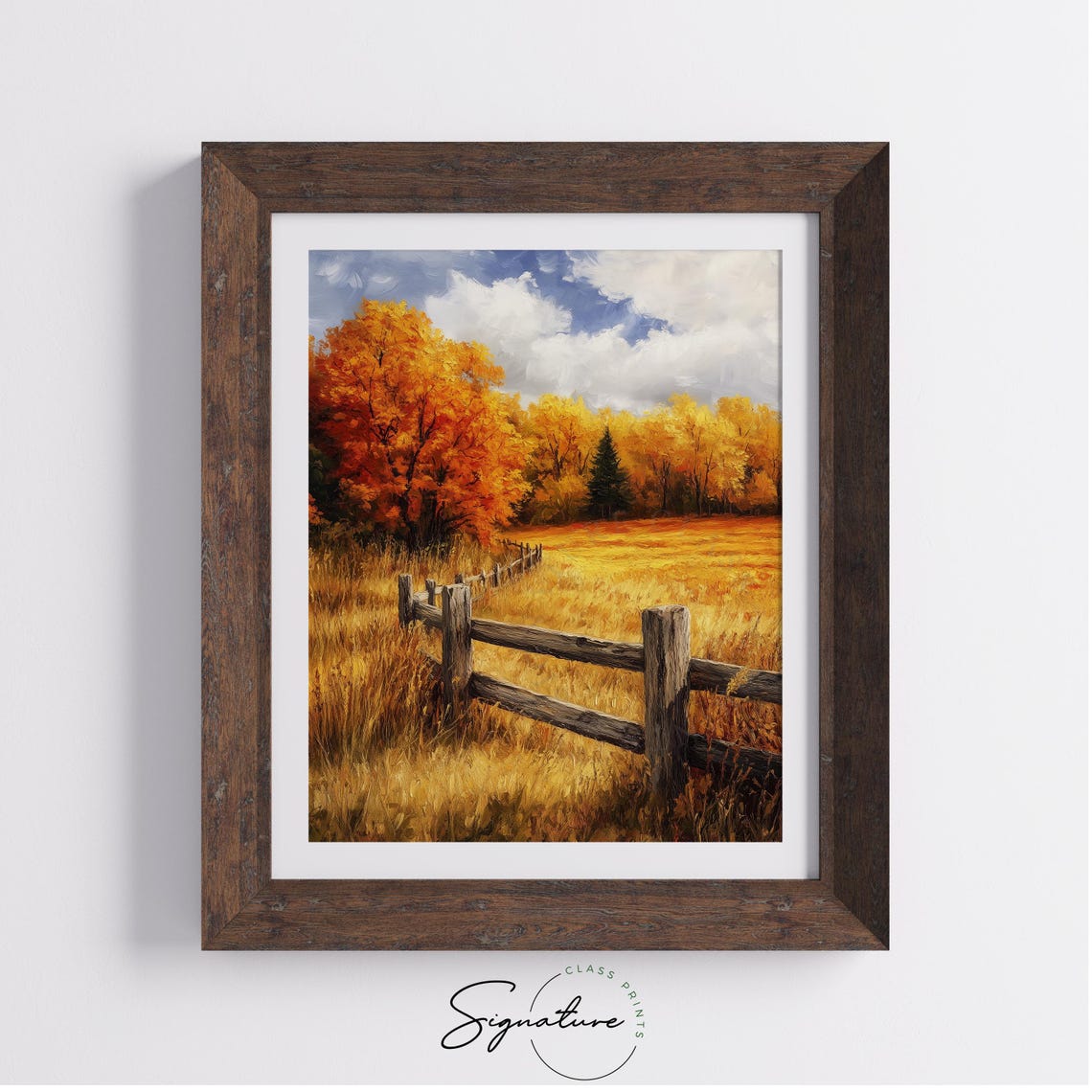 Rustic Wooden Fence Autumn Meadow Golden Trees Country Poster - Image 4