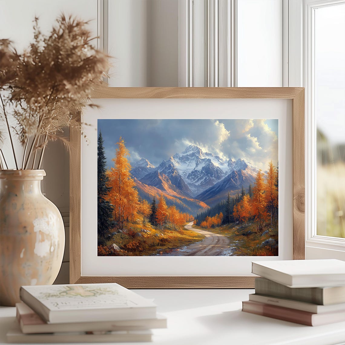 Autumn Mountain Road Aspen Trees Snowy Peaks Fall Landscape Wall Art - Image 2