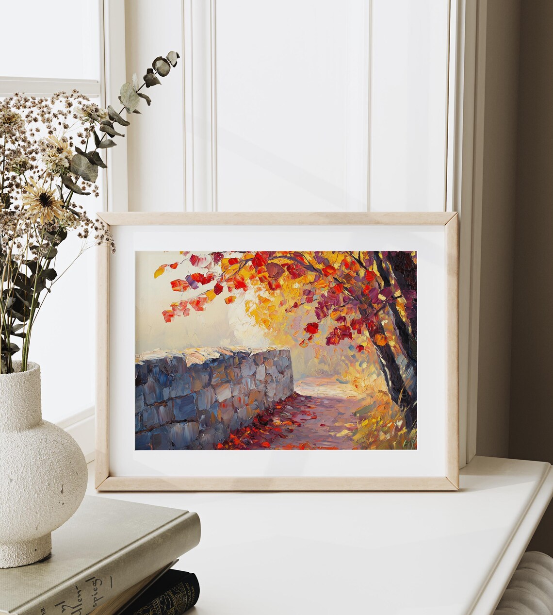 Autumn Stone Wall Painting Colorful Fall Foliage Impasto Landscape Poster - Image 6
