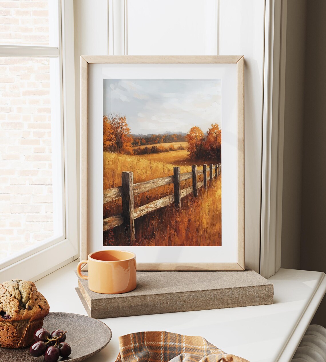 Rustic Wooden Fence Winding Through Golden Autumn Field to Treeline Wall Art - Image 6