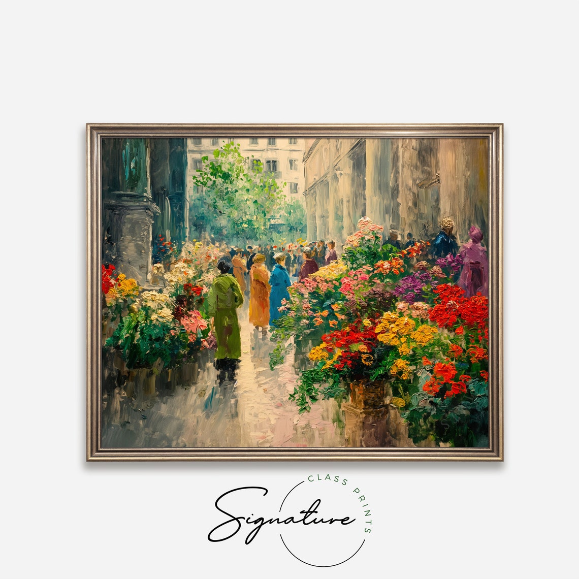 Busy Flower Market Street With Crowds Colorful Urban Art Poster - Image 4