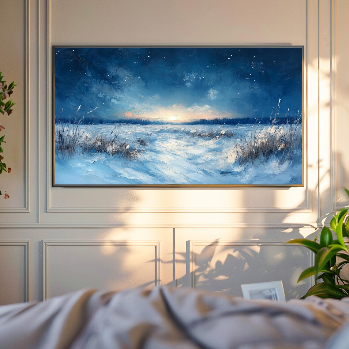 Starry Night Over Snowy Winter Field With Glowing Horizon Landscape Art Poster - Image 4