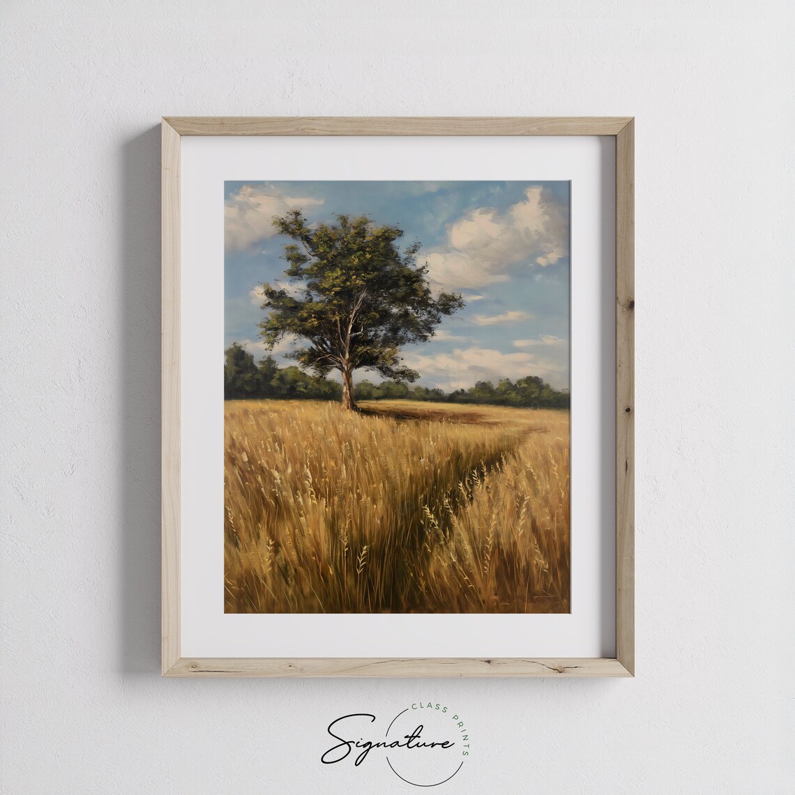 Lone Tree Golden Grain Field Blue Sky Summer Countryside Vintage Poster - Image 3