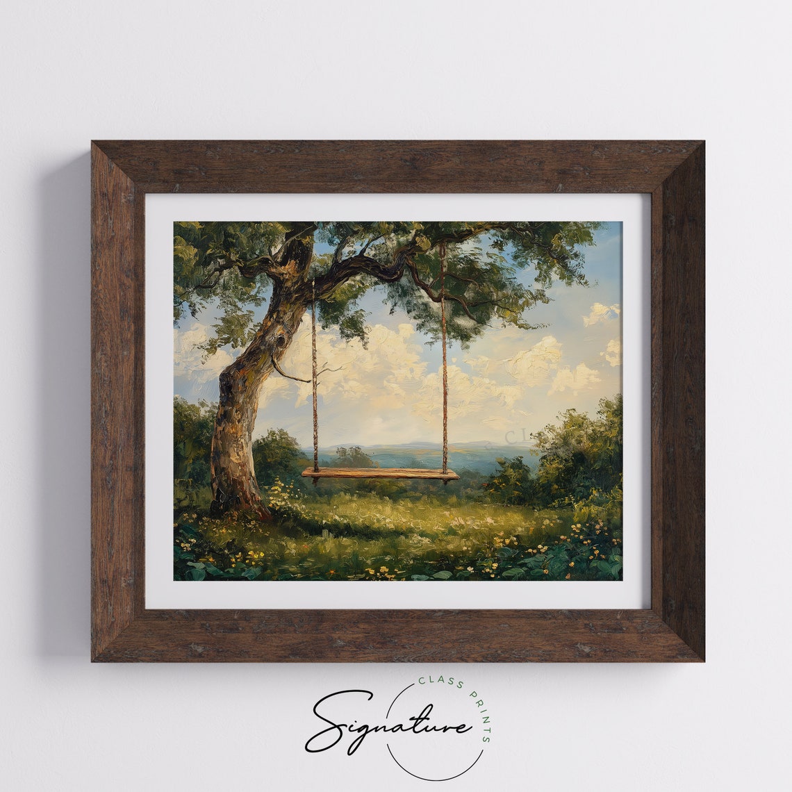 Nostalgic Rope Swing Hanging Tree Sunny Valley Meadow Vintage Poster - Image 5