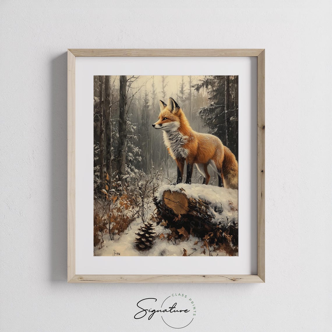 Red Fox On A Snow Covered Log In A Quiet Winter Forest Poster - Image 3