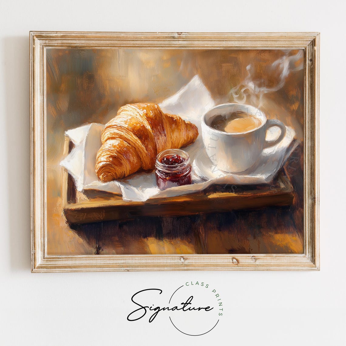 Croissant Coffee And Jam Rustic Breakfast Still Life Painting Wall Art