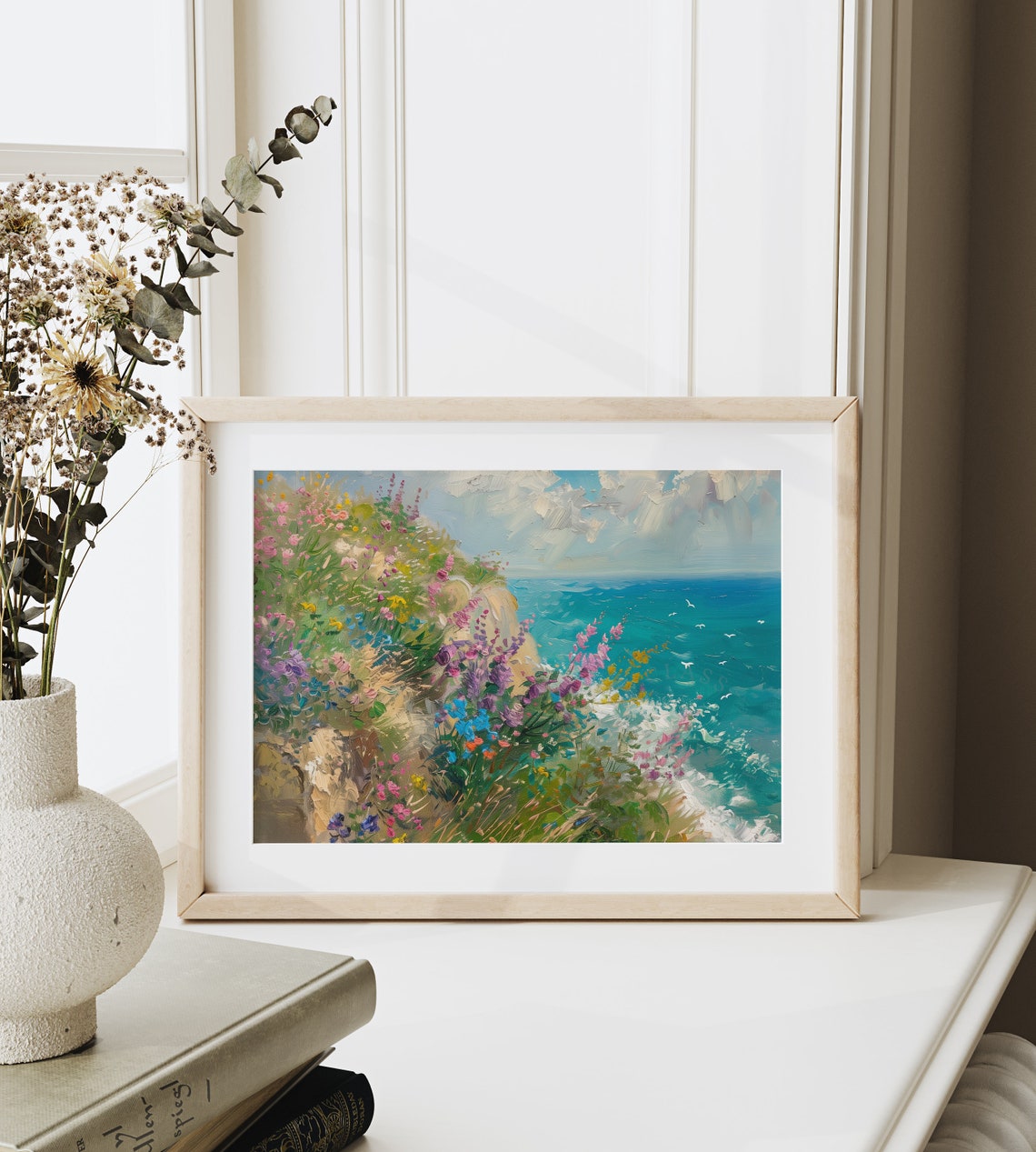 Wildflower Covered Coastal Cliff Over Bright Blue Sea Poster - Image 6