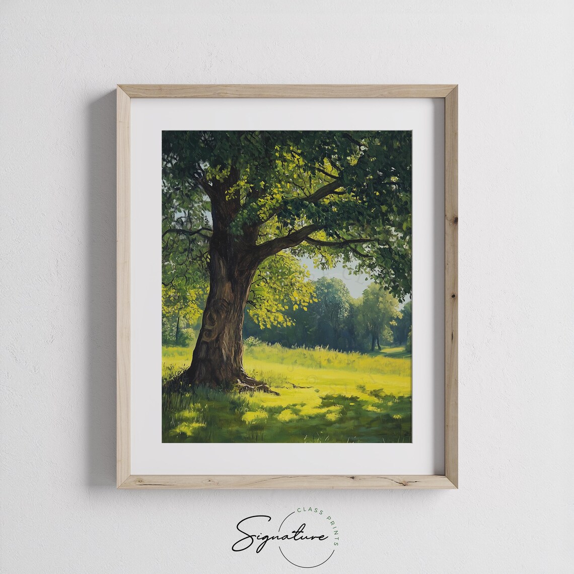 Majestic Oak Tree In Sunny Green Meadow Pastoral Painting Poster - Image 3