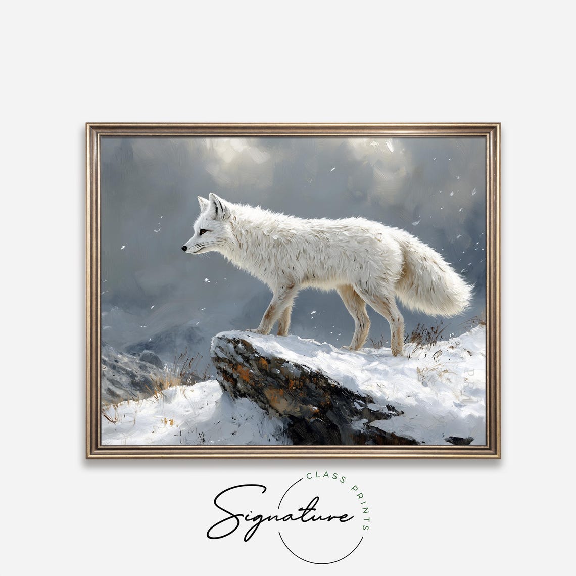 Arctic Fox on Snowy Ridge Mountain Winter Wildlife Art Poster - Image 4