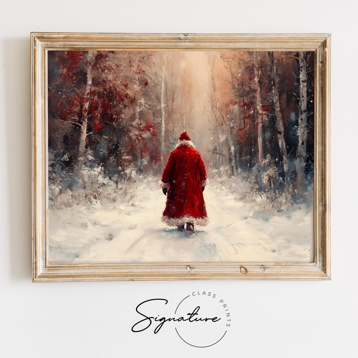 Santa Claus Walking Away Through A Snowy Forest Winter Scene Poster
