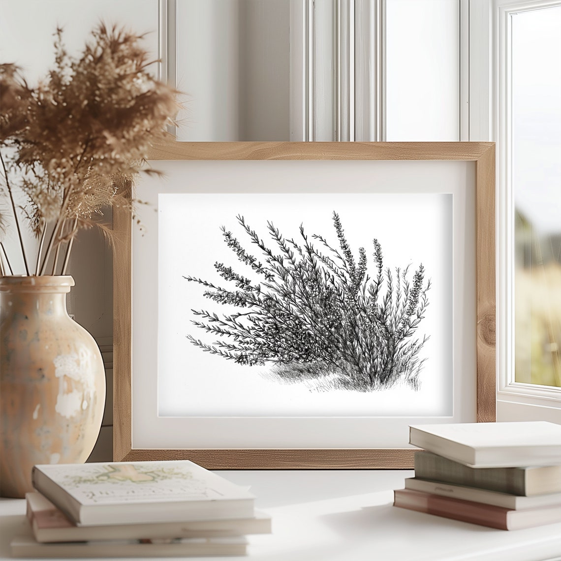Lavender Botanical Ink Sketch Black and White Herbal Drawing Poster - Image 2