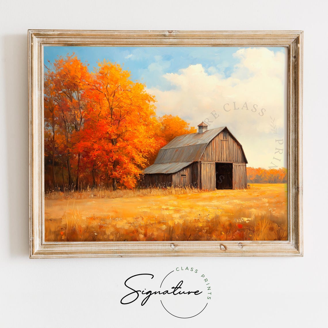 Wooden Barn Amid Autumn Fields Orange Maples Farmhouse Fall Poster