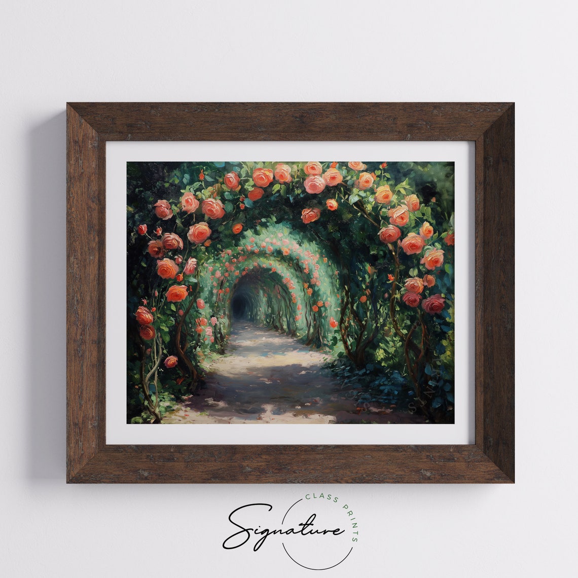 Impressionist Coral Rose Tunnel Garden Path Blooming Flowers Poster - Image 5