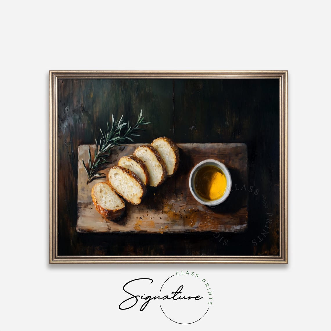 Sliced Bread With Olive Oil And Rosemary On Dark Wood Kitchen Wall Art - Image 4