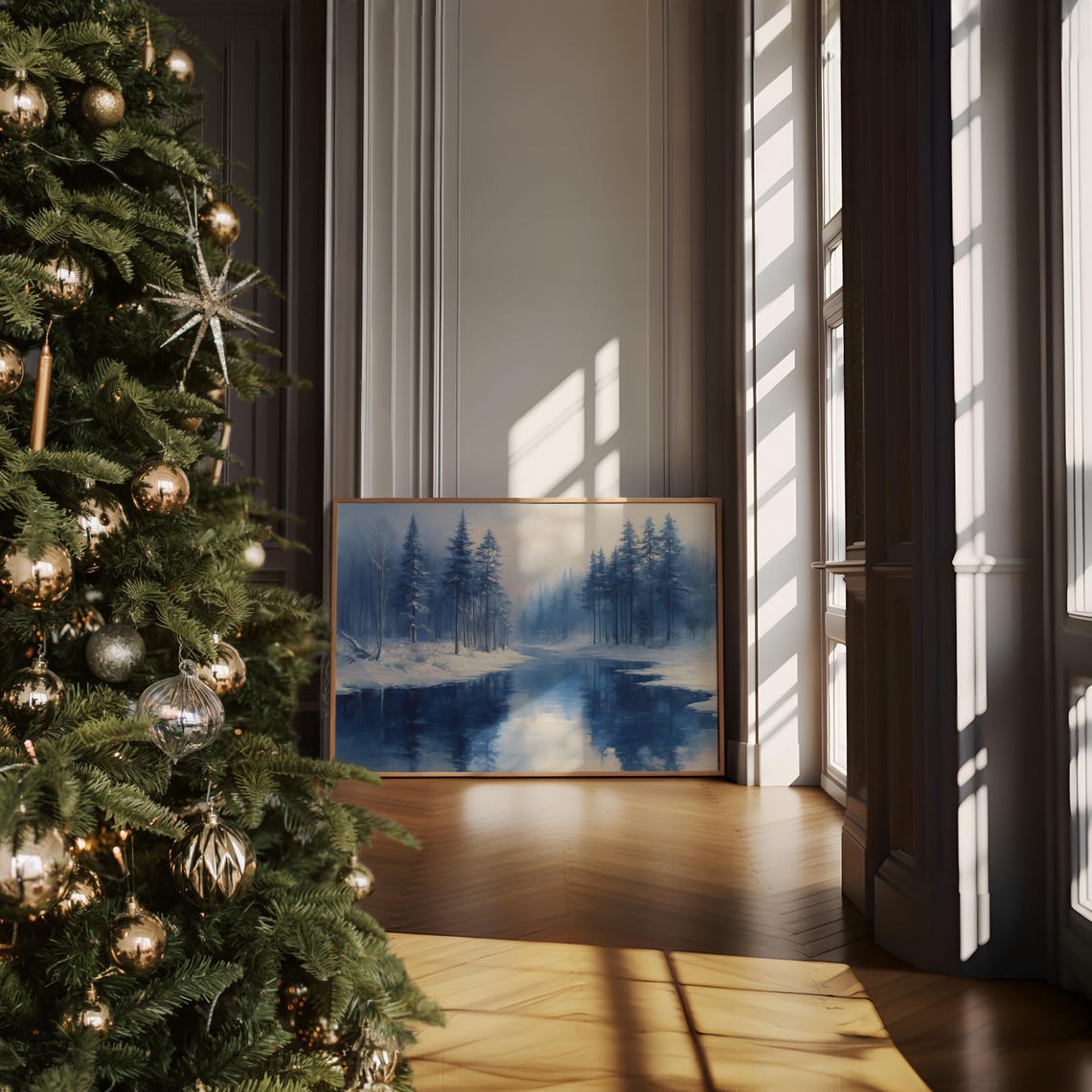 Frozen River Snow Forest Winter Blue Wonderland Landscape Wall Art - Image 6