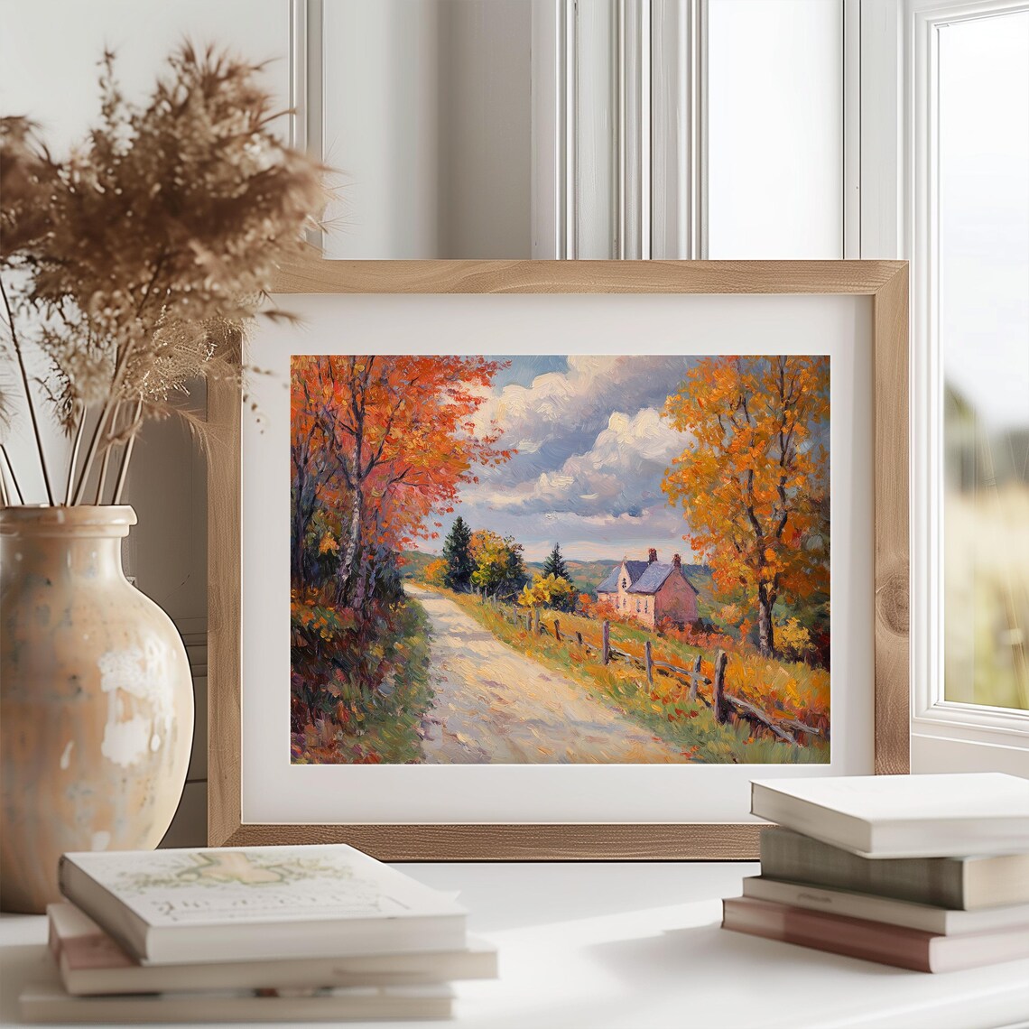 New England Country Lane Autumn Landscape Art Print - Image 2