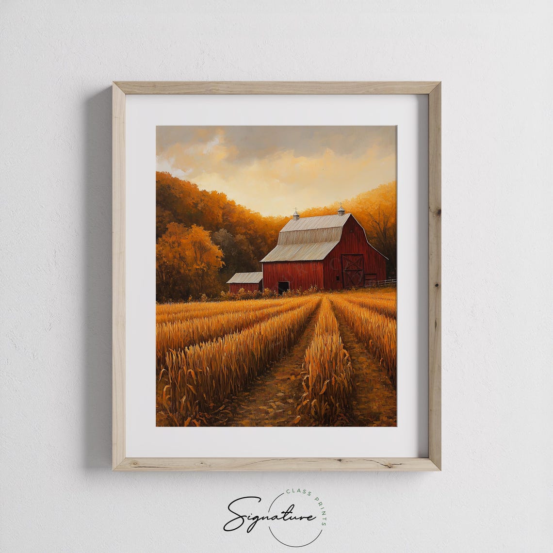 Classic Red Barn At Sunset Golden Autumn Wheat Harvest Field Print - Image 3