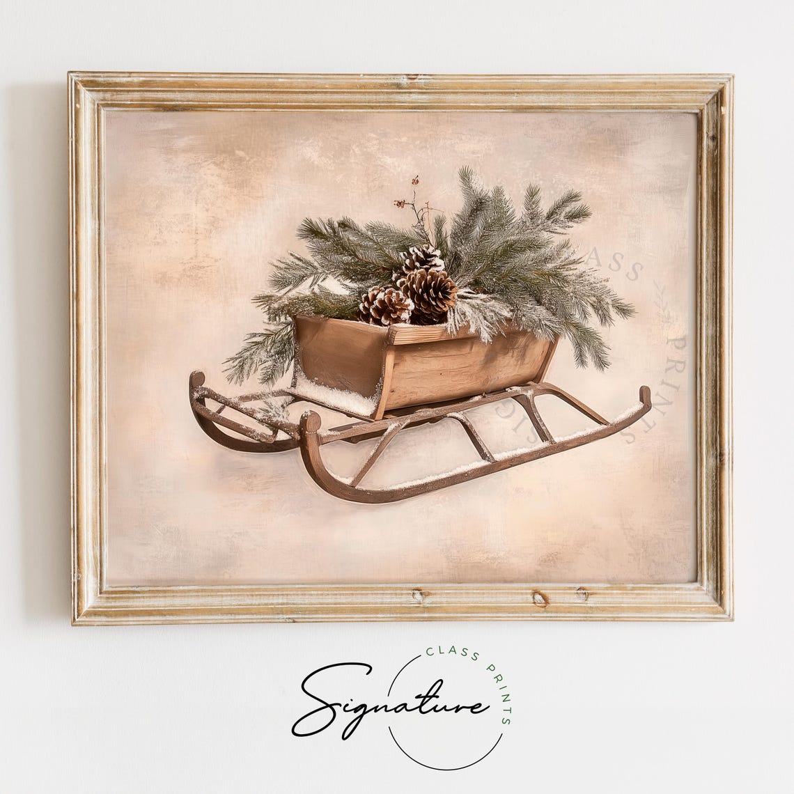 Antique Wooden Sled with Fir Branches Christmas Decor Poster