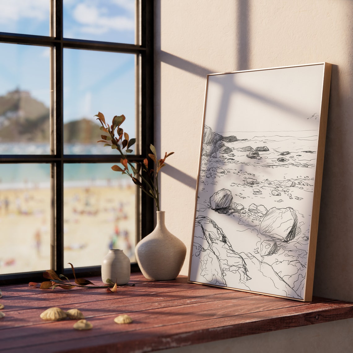 Rocky Shoreline At Low Tide Beach Coastal Line Sketch Poster Art - Image 5