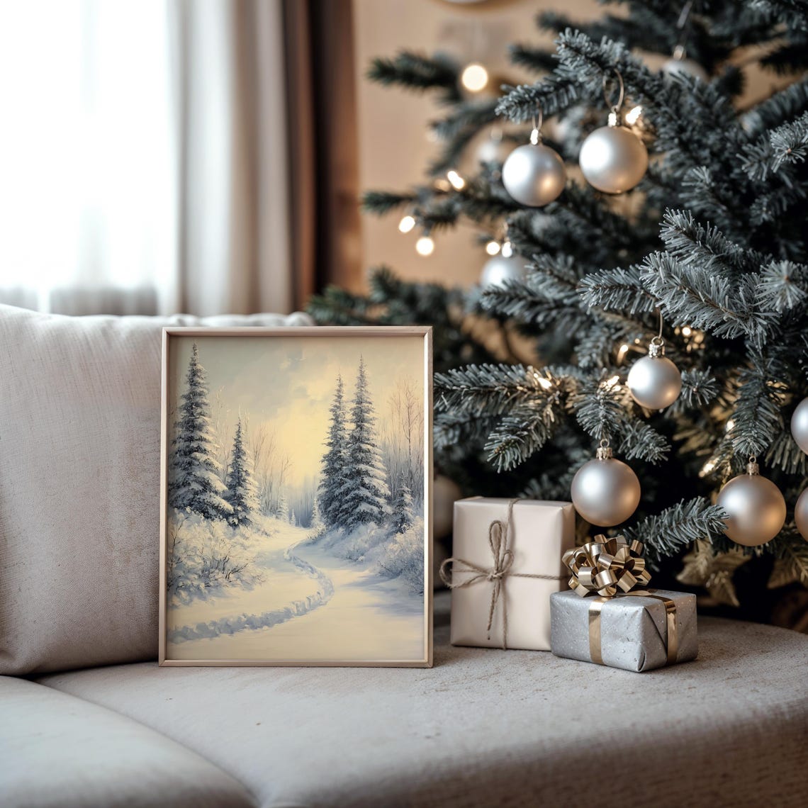 Snowy Trail Between Frosty Fir Trees in Soft Winter Light Poster - Image 5