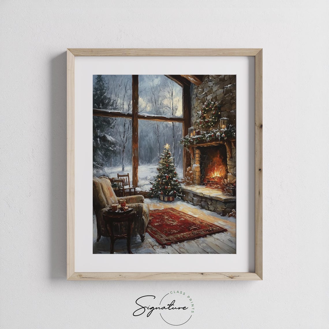 Cozy Christmas Living Room With Fireplace and Decorated Tree Poster - Image 2