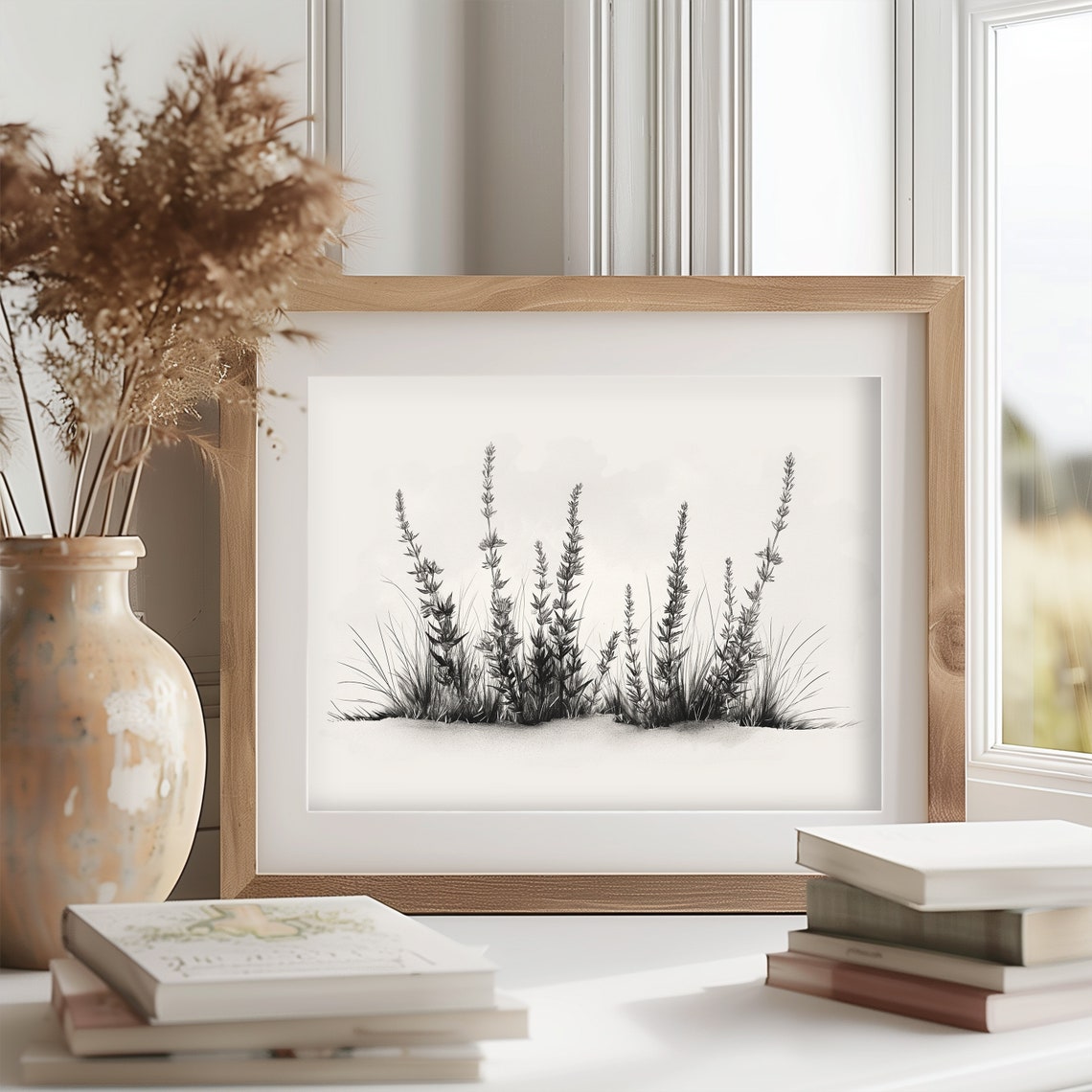 Wild Heather Minimalist Black And White Botanical Sketch Poster - Image 2