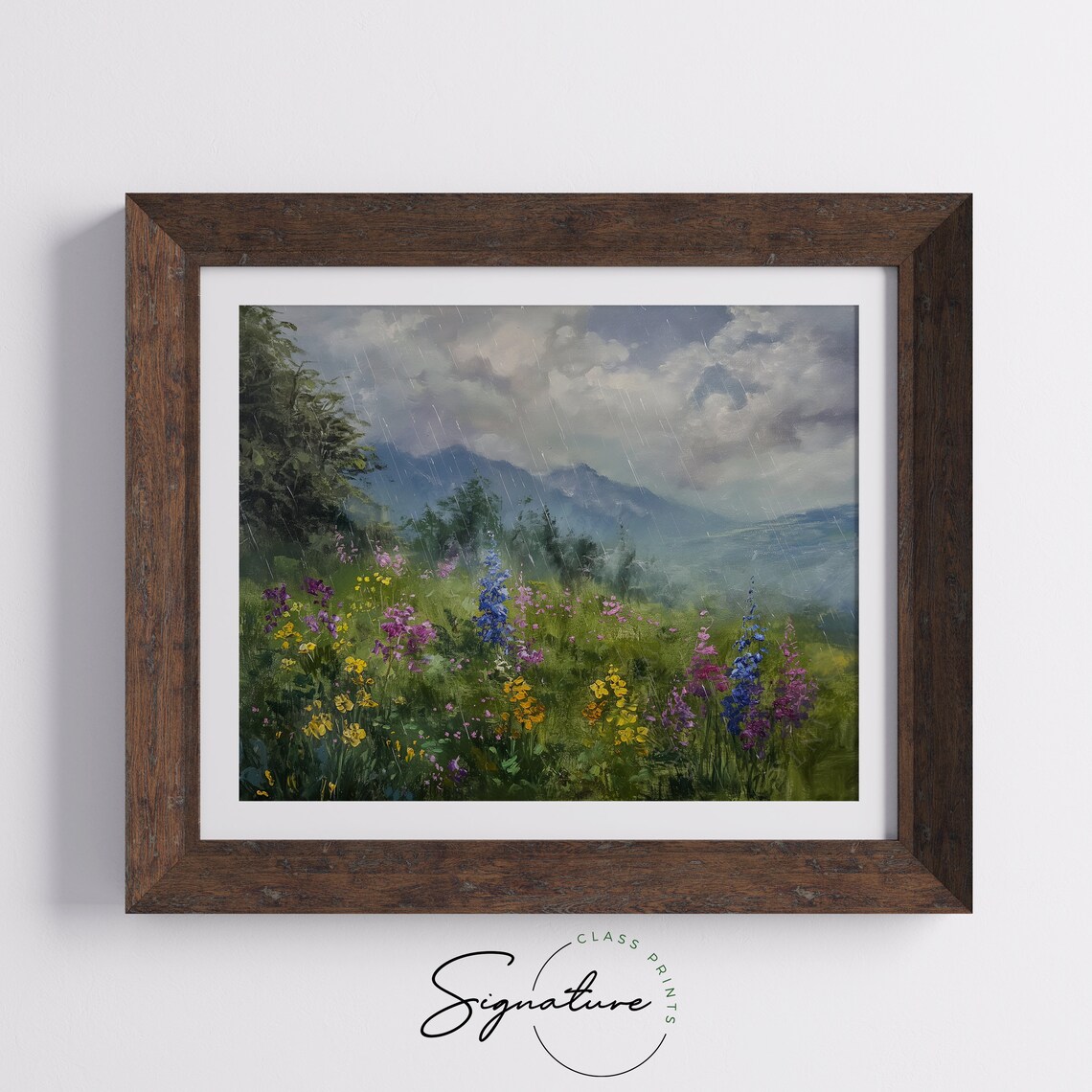 Rainy Day Wildflower Meadow Mountains Purple Yellow Bloom Nature Poster - Image 5