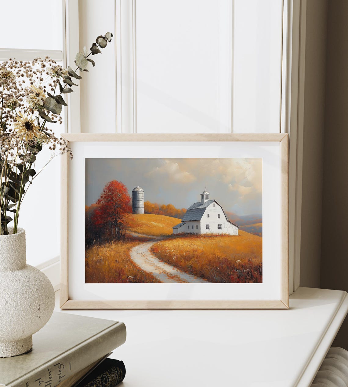 White Barn And Gray Silo On Golden Hill Winding Country Path Poster - Image 6