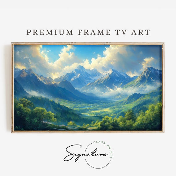 Majestic Mountain Peaks Tv Art Lush Forest Landscape Frame Tv Art Nature Scene Rustic Wall Decor 3515