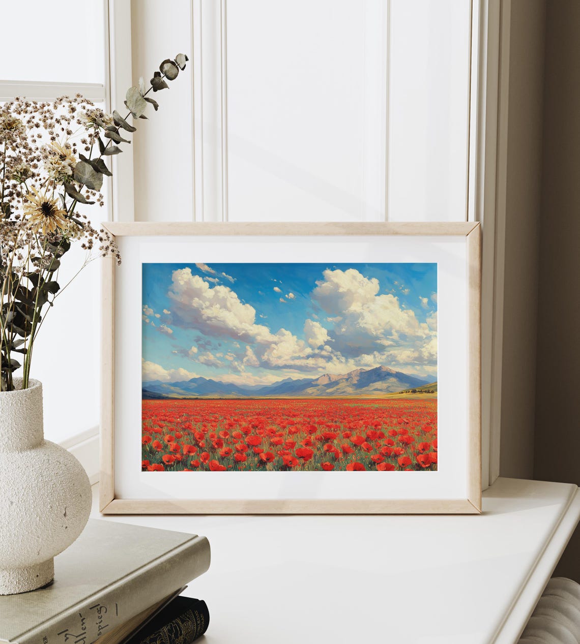 Endless Red Poppy Field Blue Mountains Big Sky Summer Poster - Image 6